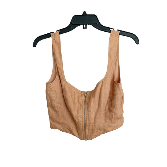 Nicholas Darby Chic Corset Style Crop Top Size 4 Twig Khaki 100% Linen NWT - Picture 5 of 8